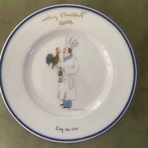 Hand Signed Guy Buffet Chef Design Plate with Blue Trim